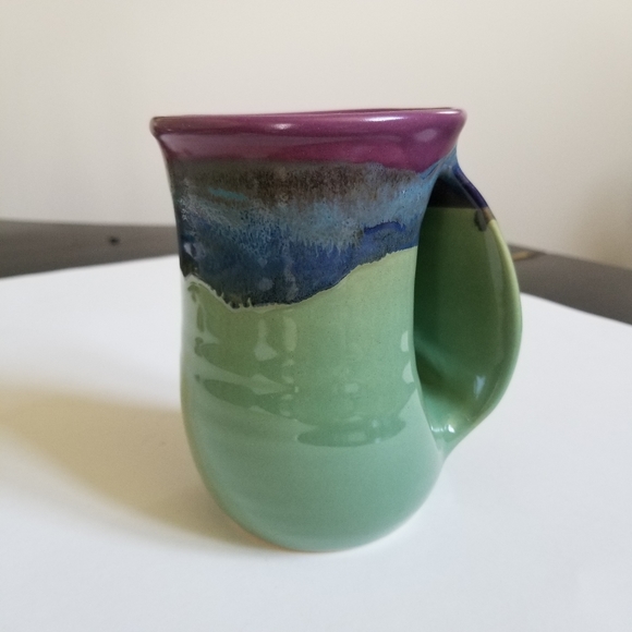 Neher Right Handed Hand Warmer Drip Glaze Hand Thrown Pottery Mug - Picture 2 of 5